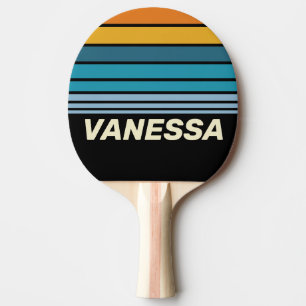 Pala De Ping Pong Fondo a Rayas de Arcoíris Negro con Nombre