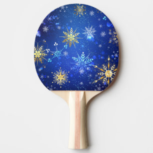 Pala De Ping Pong Fondo azul XMAS con copos de nieve dorados
