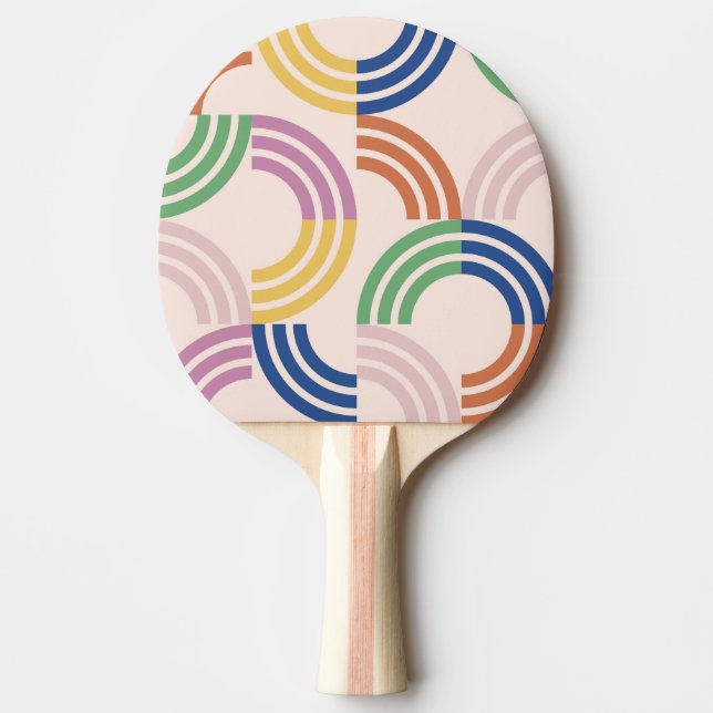 Pala De Ping Pong Fondo geométrico de curvas retro rayadas (Anverso)