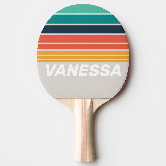 Pala De Ping Pong Fondo Retro de Océano con Franjas de Arcoíris y No (Anverso)