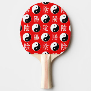 Pala De Ping Pong Fondo rojo patrón chino Yinyang