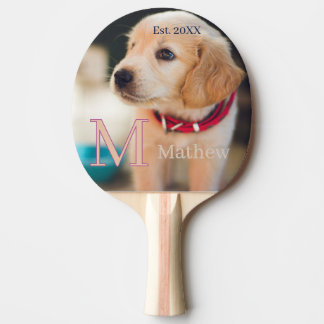 Pala De Ping Pong foto de perro mascota monograma de nombre año est 