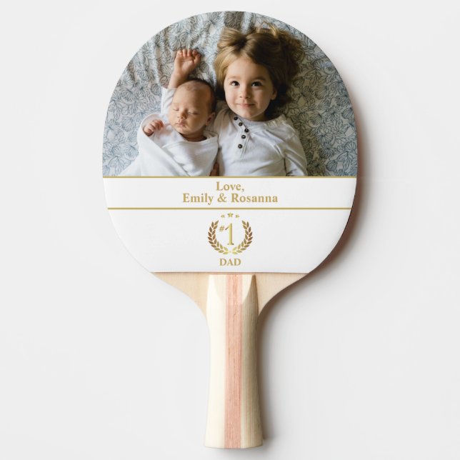 Pala De Ping Pong Foto personalizada de la guirnalda de oro de papá (Anverso)