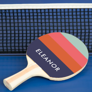 Pala De Ping Pong Franja Colorida Azul Marino Coral Nombre Personali