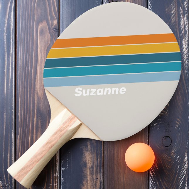 Pala De Ping Pong Franja de arcoíris retro con nombre (Subido por el creador)