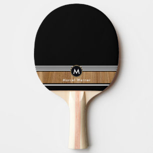 Pala De Ping Pong Franja de madera Monograma Negro