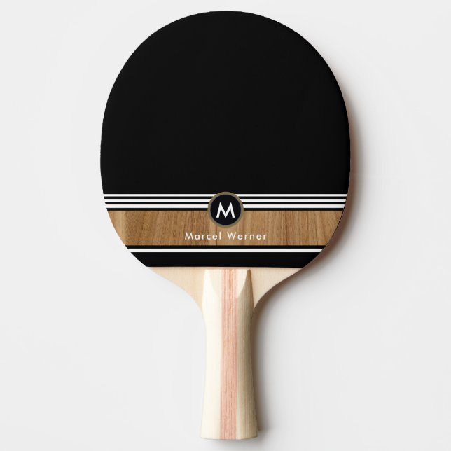 Pala De Ping Pong Franja de madera Monograma Negro (Anverso)