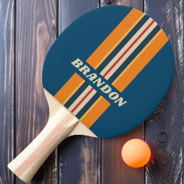 Pala De Ping Pong Franja de Rally de Arcoíris Azul Vintage con Nombr