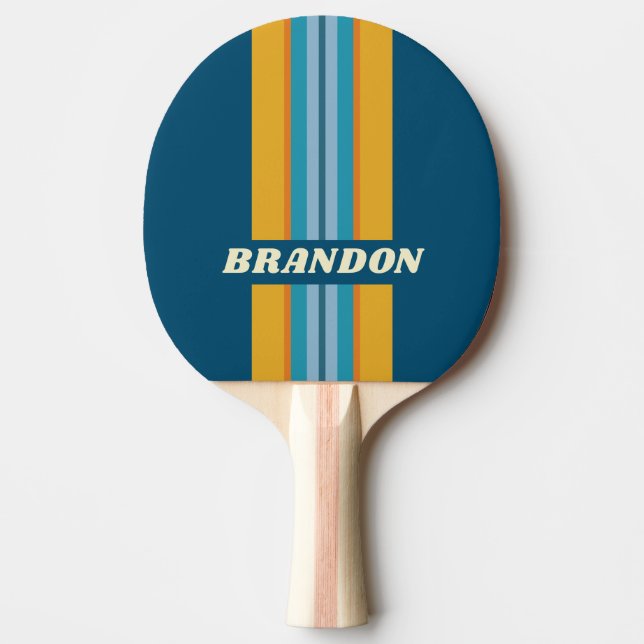 Pala De Ping Pong Franja de Rally de Sol Azul con Nombre (Anverso)