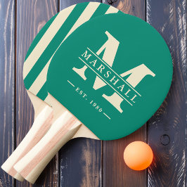 Pala De Ping Pong Franja de superposición de monograma y nombre Aqua