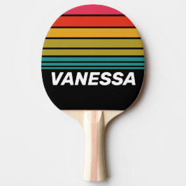 Pala De Ping Pong Franjas Arcoíris Medianoche Retro con Nombre