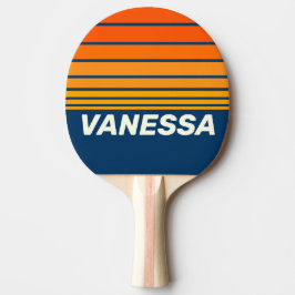Pala De Ping Pong Franjas Azules Vintage en el Horizonte con Nombre