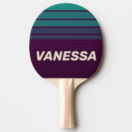 Pala De Ping Pong Franjas de Arcoíris Morado Retro con Nombre