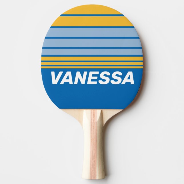 Pala De Ping Pong Franjas de horizonte junto al mar con nombre (Anverso)