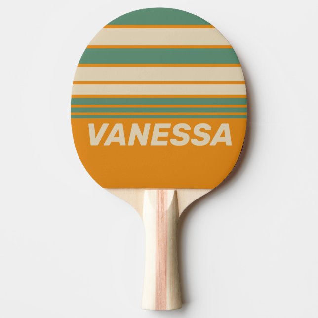 Pala De Ping Pong Franjas de Naranja Retro con Nombre (Anverso)