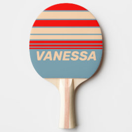 Pala De Ping Pong Franjas del Horizonte del Océano Retro con Nombre