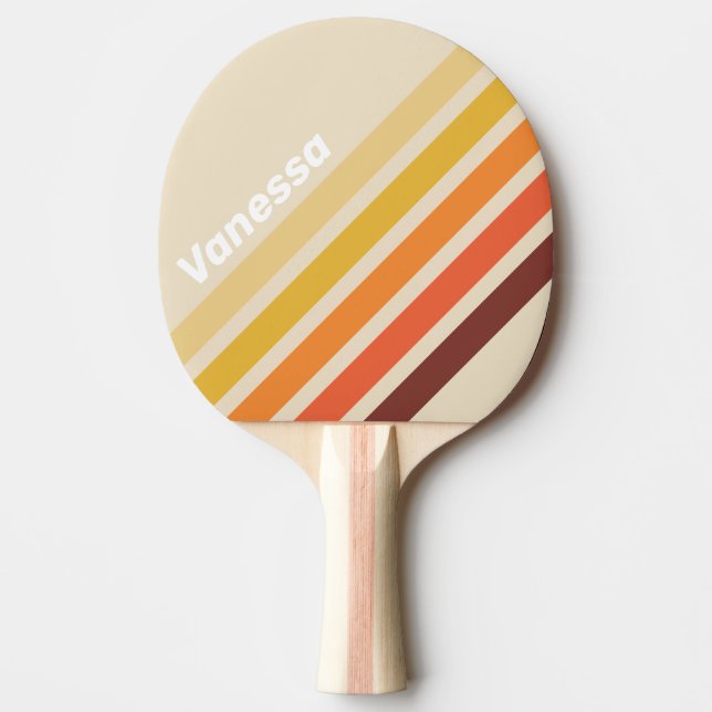 Pala De Ping Pong Franjas en ángulo retro con nombre (Anverso)
