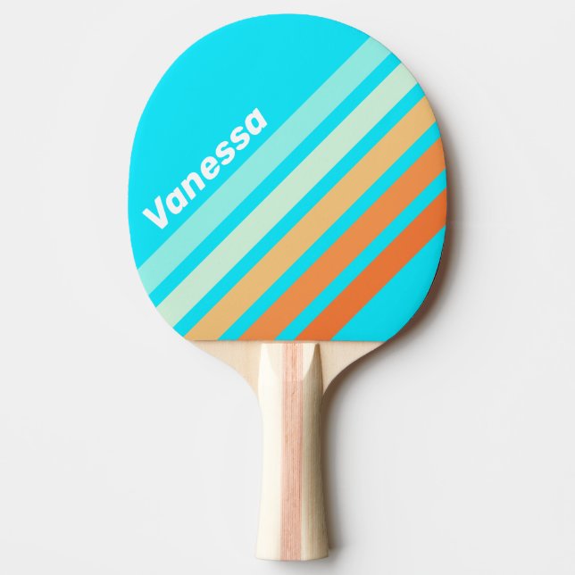 Pala De Ping Pong Franjas en ángulo Tropic Splash con nombre (Anverso)