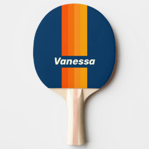Pala De Ping Pong Franjas finas vintage azules con nombre