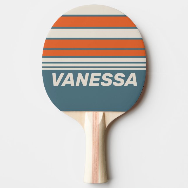 Pala De Ping Pong Franjas Horizontales Retro Surfside con Nombre (Anverso)