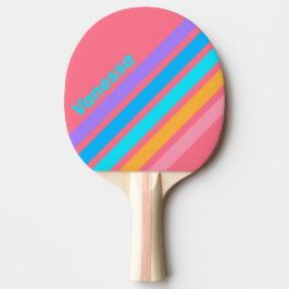 Pala De Ping Pong Franjas inclinadas con nombre y amanecer neón de l