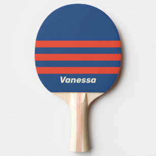 Pala De Ping Pong Franjas Retro Rojo y Azul Tres en Línea con Nombre