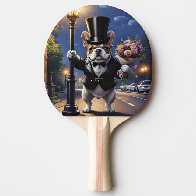 Pala De Ping Pong Französische Bulldogge French Bulldog Blumenstrauß (Anverso)