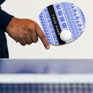 Pala De Ping Pong Fret griego, llave Meandro mixta, Azul, Tu nombre