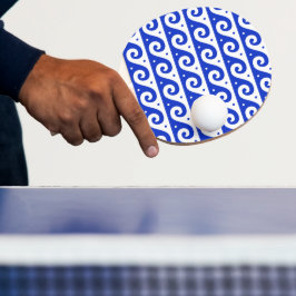 Pala De Ping Pong Fretwork griego, patrón de onda mediterránea, azul
