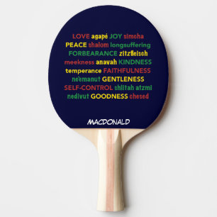 Pala De Ping Pong FRUTA ESPIRITUAL AZUL OSCURO Personalizado Hebreo