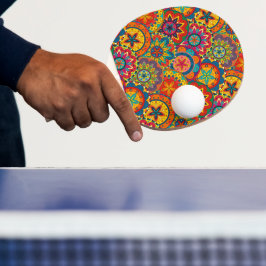Pala De Ping Pong Funky Retro Colorido Patrón de Mandala