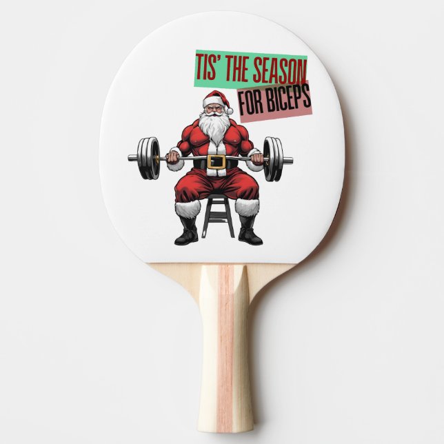 Pala De Ping Pong Funny Fitness Navidades Bicep Curls Barbell Santa (Anverso)