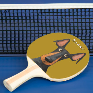 Pala De Ping Pong Funny Perro Doberman Negro Tan Mustard Amarillo