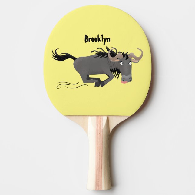 Pala De Ping Pong Funny Wildebeest corriendo ilustracion personaliza (Anverso)