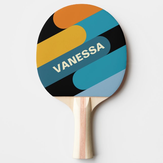 Pala De Ping Pong Fusión de Arcoíris Negro con Nombre (Anverso)