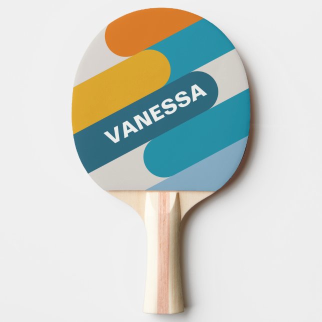 Pala De Ping Pong Fusión de Arcoíris Retro con Nombre (Anverso)