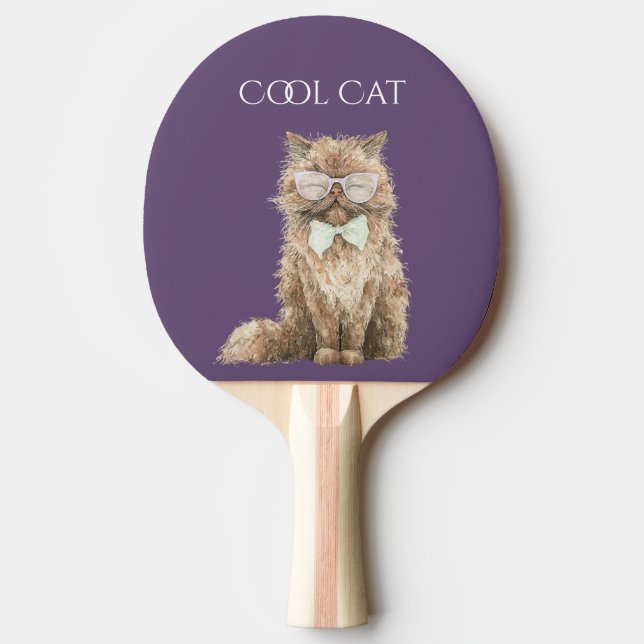 Pala De Ping Pong Gafas Marrones de Gato Genial   (Anverso)