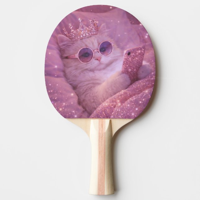 Pala De Ping Pong Gata Princesa Mimada Mensajeando en la Cama (Anverso)