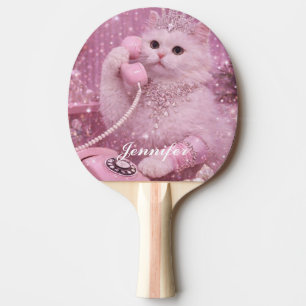 Pala De Ping Pong Gatita princesa glamurosa usando teléfono rosa