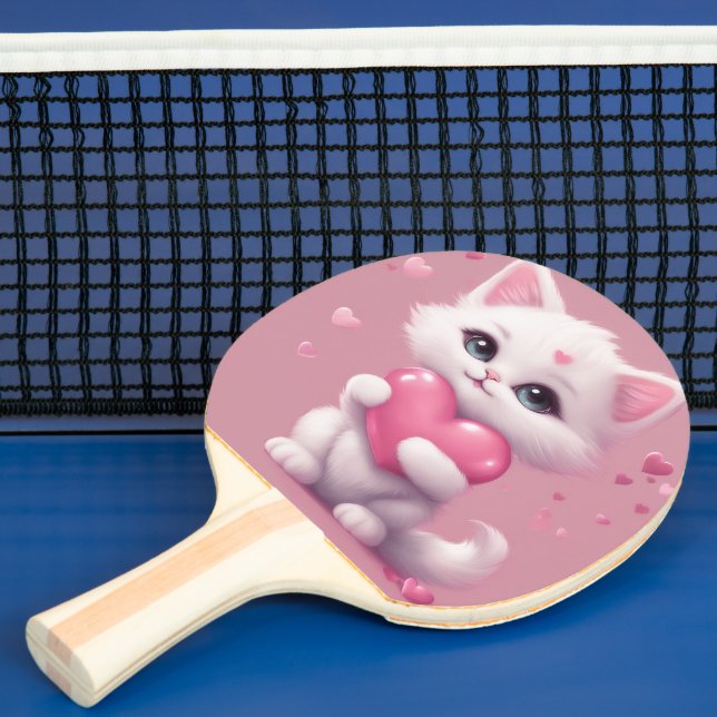 Pala De Ping Pong Gatito Fluffy White Love (in situ)