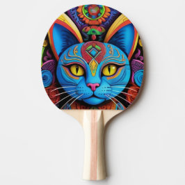 Pala De Ping Pong Gato abstracto con ojos amarillos