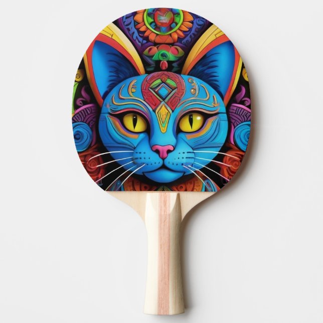 Pala De Ping Pong Gato abstracto con ojos amarillos (Anverso)
