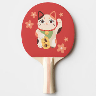 Pala De Ping Pong Gato Afortunado Maneki Neko Lindo