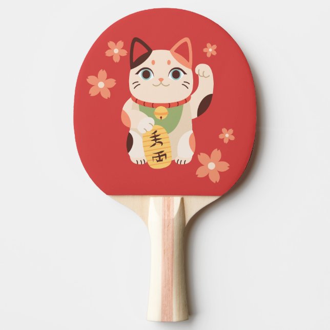 Pala De Ping Pong Gato Afortunado Maneki Neko Lindo (Anverso)