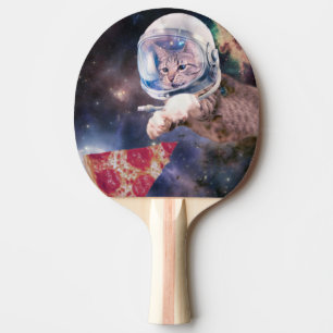Pala De Ping Pong Gato astronauta cazando una porción de pizza