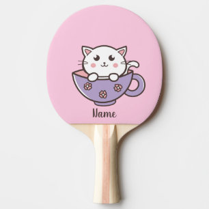 Pala De Ping Pong Gato blanco en la taza