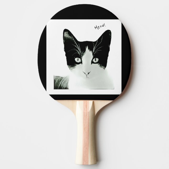 Pala De Ping Pong Gato blanco y negro (Anverso)