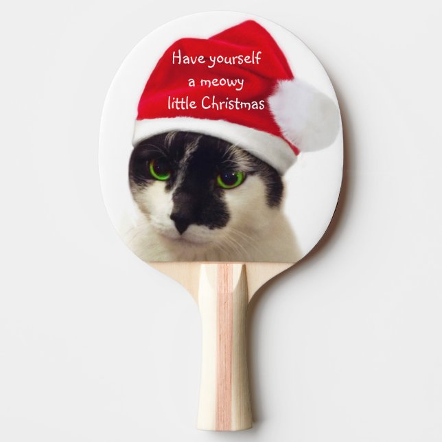 Pala De Ping Pong Gato con el Gorra de Santa (Anverso)