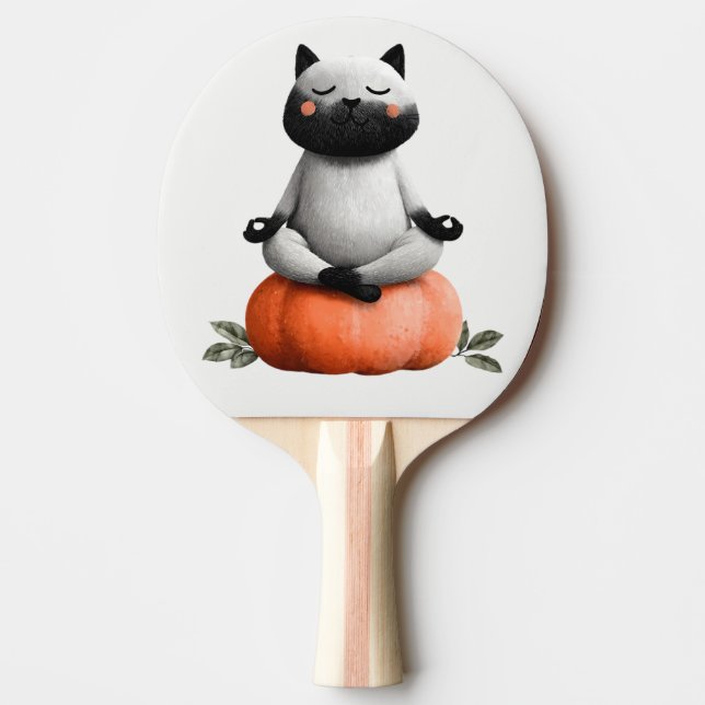 Pala De Ping Pong Gato de Halloween en diseño de calabaza (Anverso)