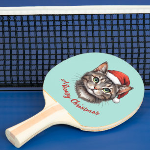 Pala De Ping Pong Gato de Navidad Lindo Personalizado con Sombrero d